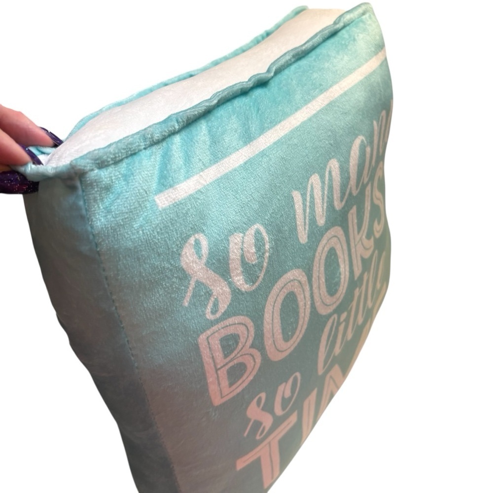 Throw Pillow Cozy Light Blue White Text So Many Books Reading Accent Pillow - Picture 2 of 9